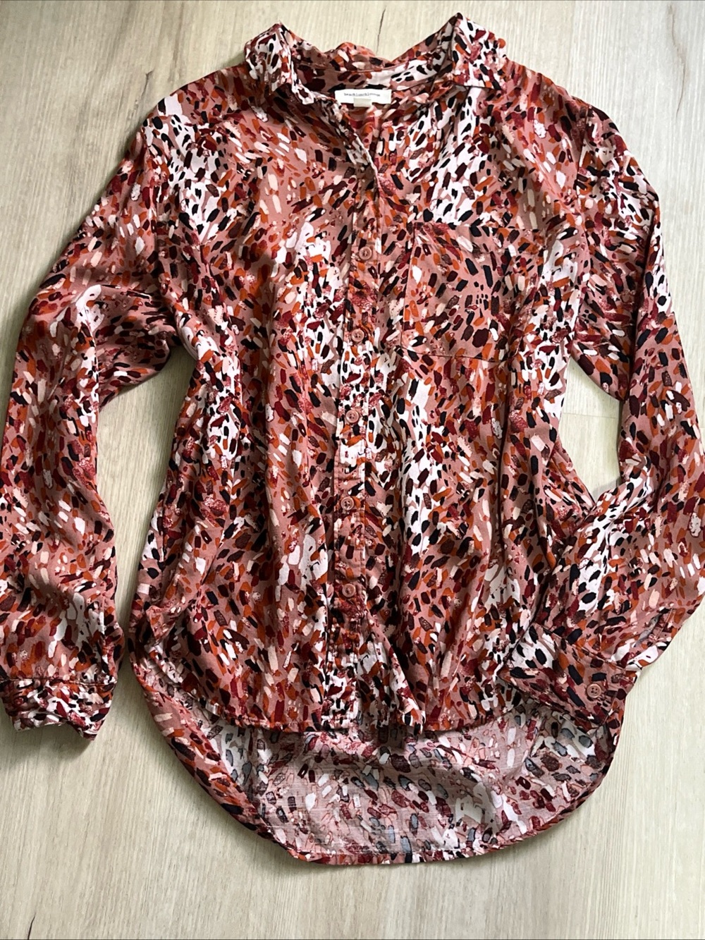beachlunchlounge Rust Fall Colored Abstact-Print Button-Up Blouse
